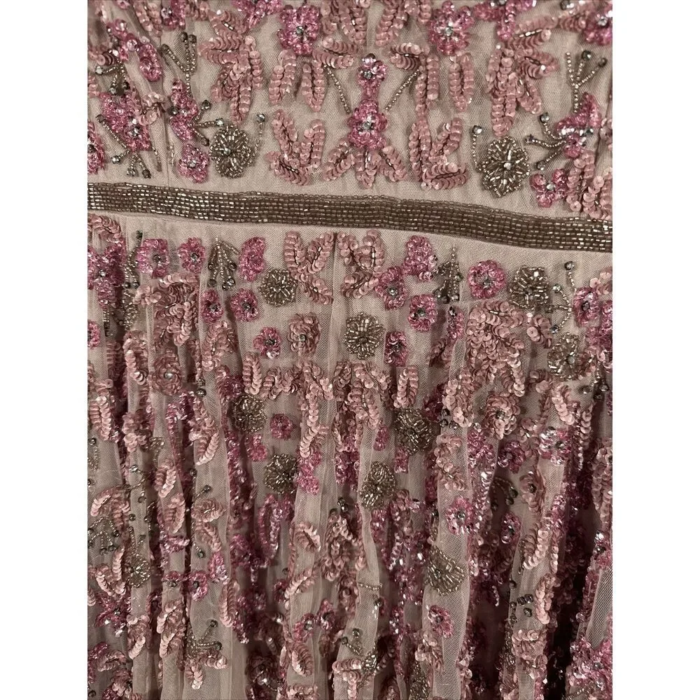 NWT $798 Mac Duggal [ 14 ] Embellished V Neck 3/4 Sleeve A Line Gown Rose #G1761 - Picture 11 of 16